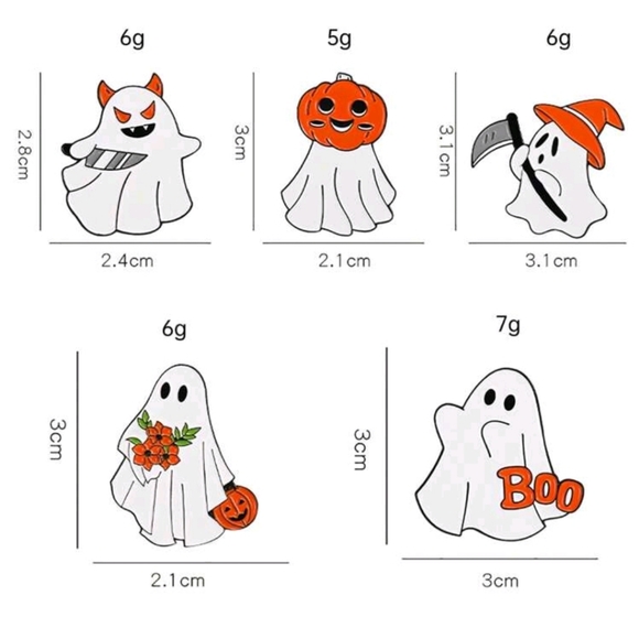 5 Piece Halloween Ghost Enamel Pin Set - Picture 2 of 3